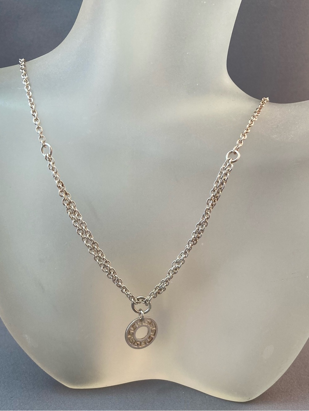 Sterling silver chains necklace features Greek Key design charm